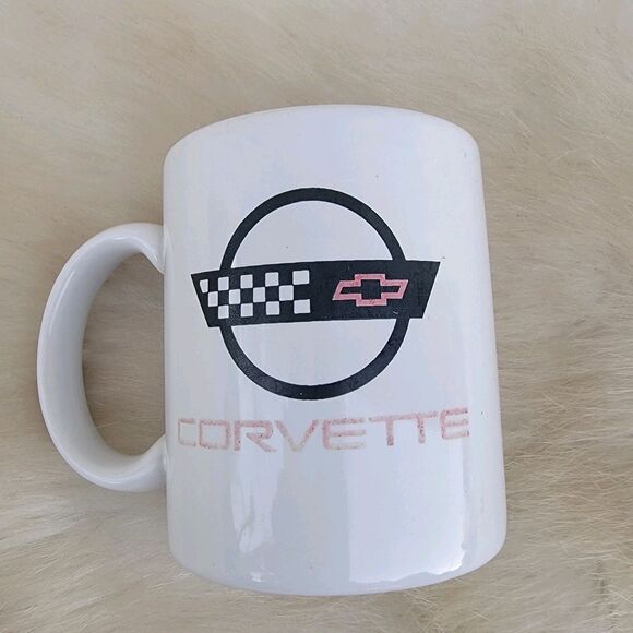 Corvette Chevrolet emblem white black mug coffee cup - Picture 2 of 5